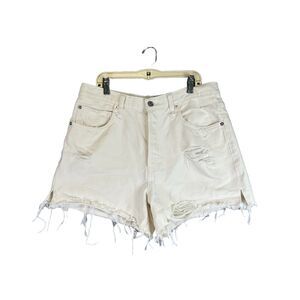 Free People Shorts Womens 30 Distress Denim Jean White Cut Off Button Fly We The